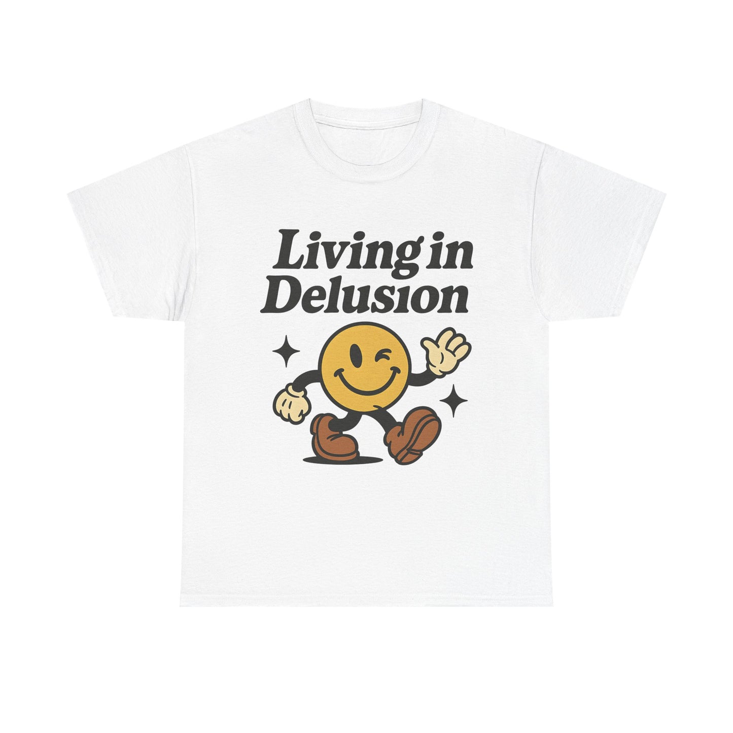 Living in Delusion Graphic Tee, Funny T-Shirt, Unisex Cotton Shirt, Gift for Friends, Casual Wear, Vintage Style