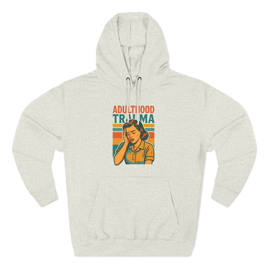 Adulthood Trauma Club Hoodie | Retro Comic Sweatshirt | Funny Burnout Therapy Pullover for Women | Vintage Sad Girl Mental Health