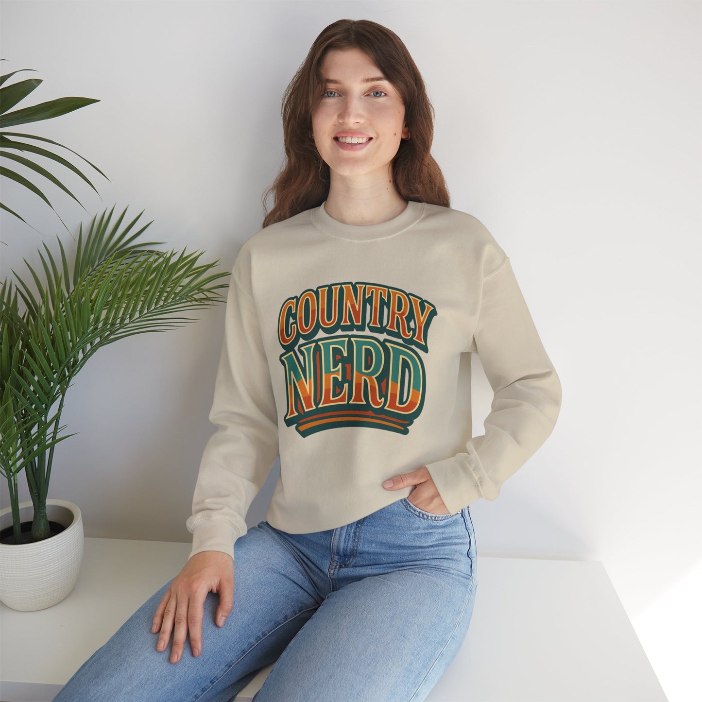 Country Nerd Crewneck Sweatshirt – Retro Western Graphic Pullover -Unisex Crewneck